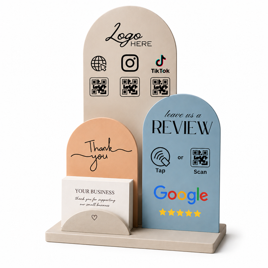 Business Growth Station | Personalized NFC & QR Review Display with Business Card Holder