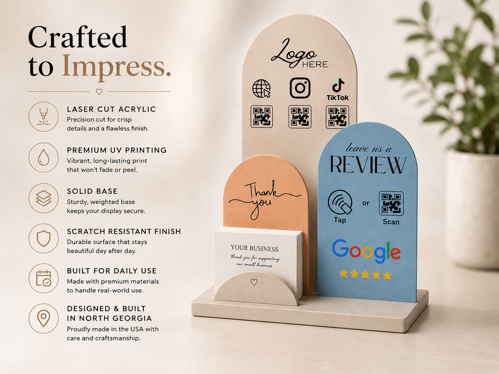 Business Growth Station | Personalized NFC & QR Review Display with Business Card Holder