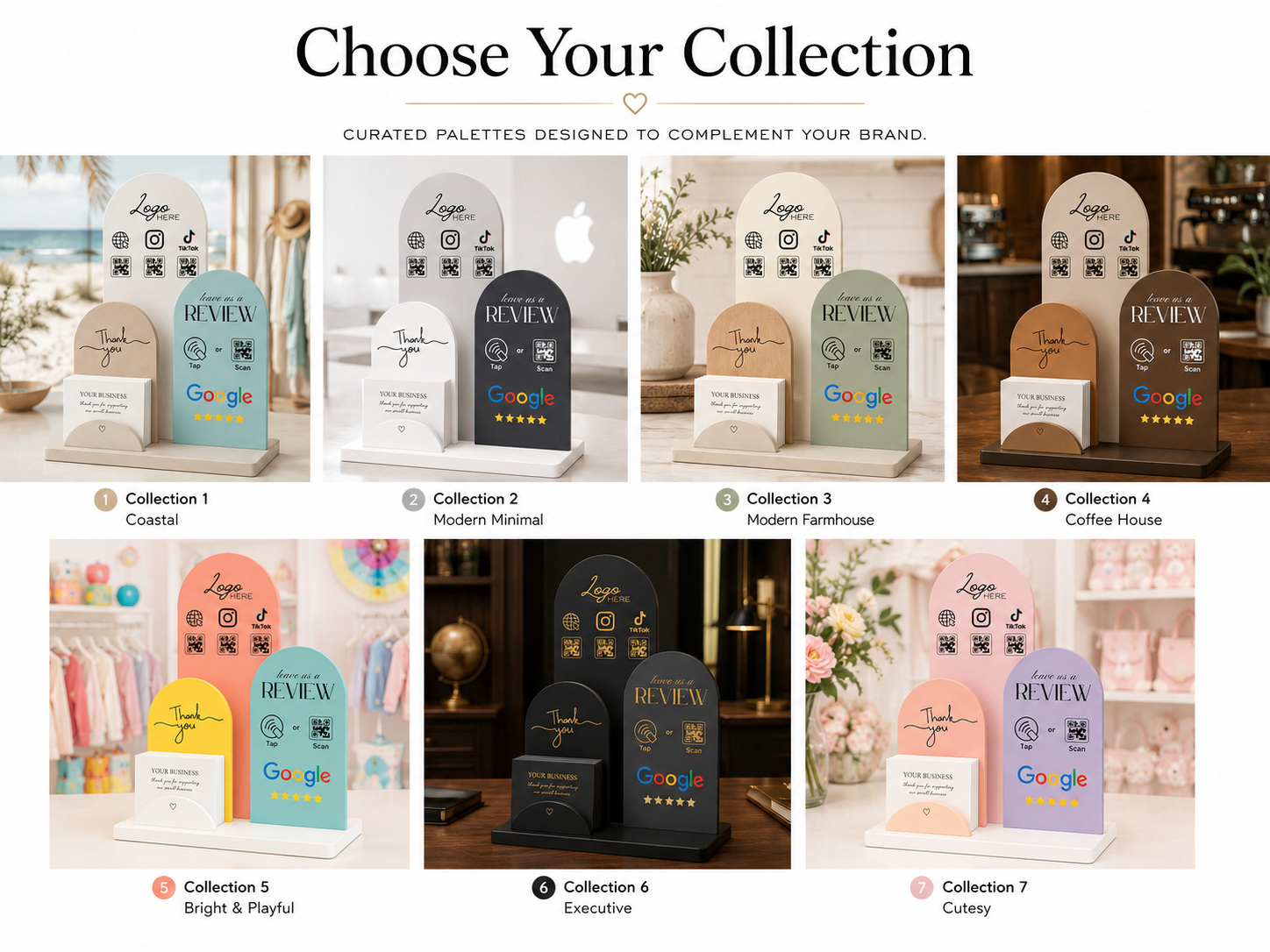Business Growth Station | Personalized NFC & QR Review Display with Business Card Holder