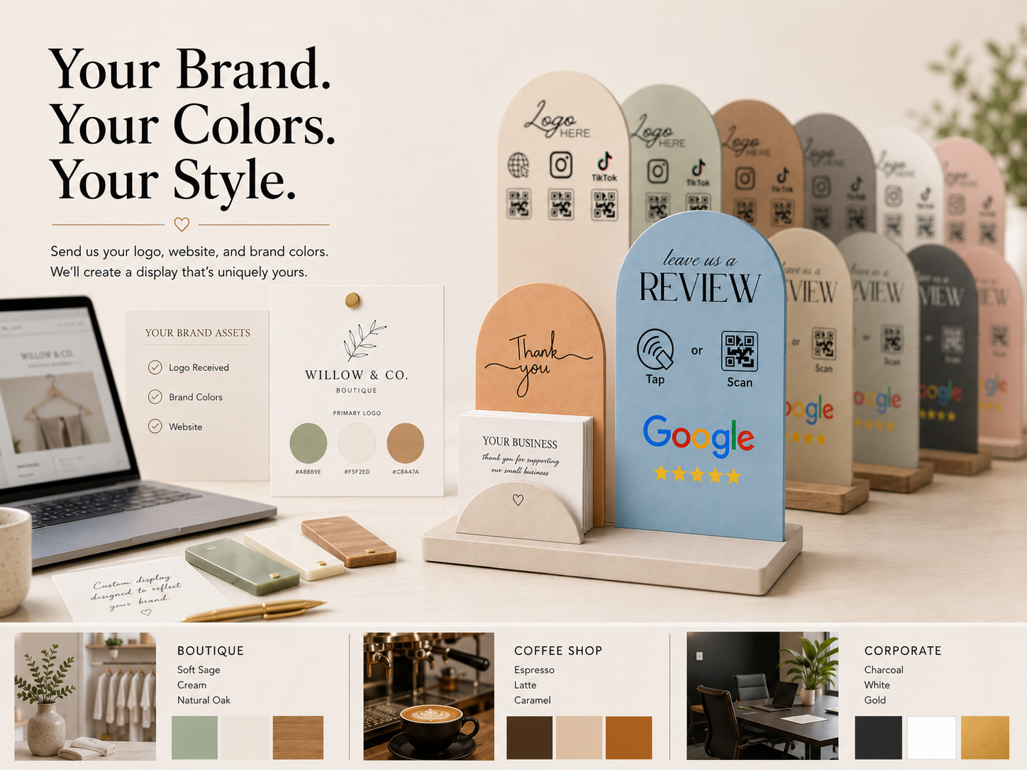 Business Growth Station | Personalized NFC & QR Review Display with Business Card Holder