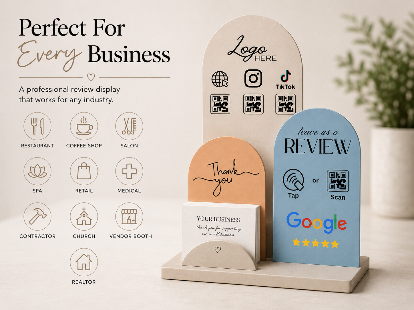 Business Growth Station | Personalized NFC & QR Review Display with Business Card Holder