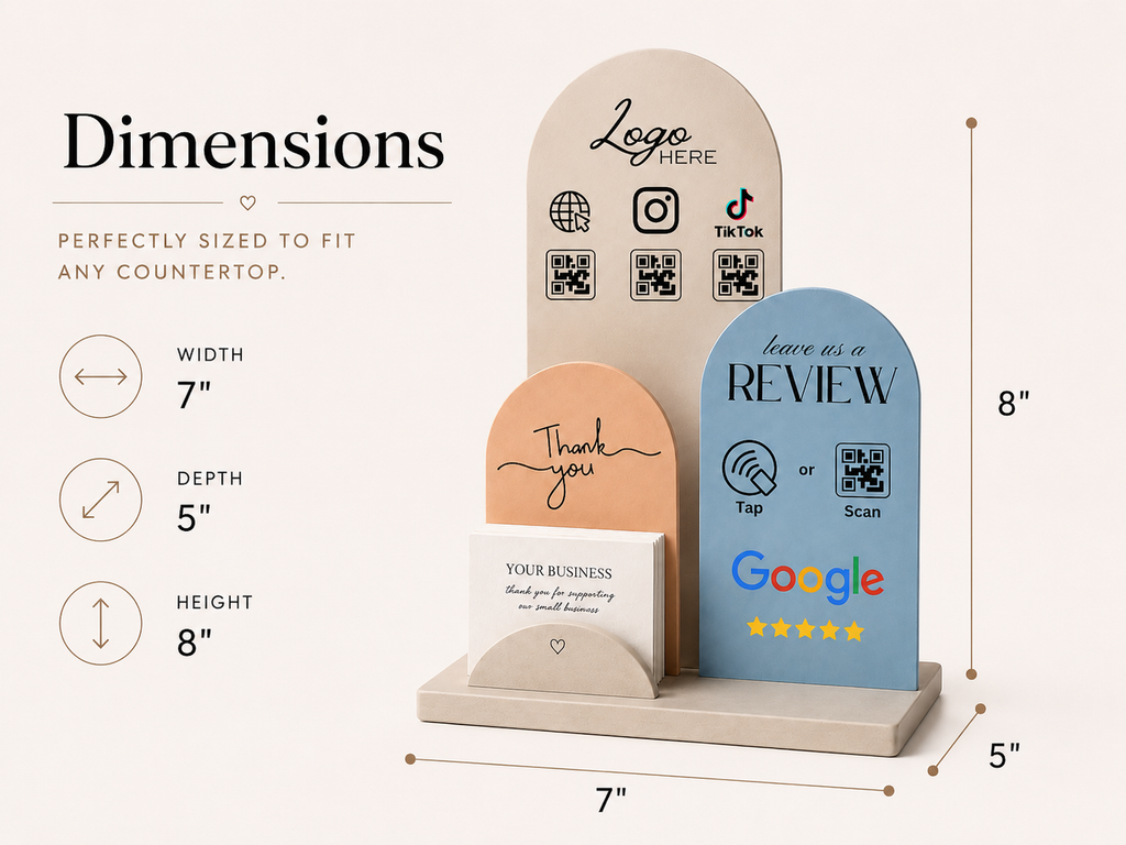 Business Growth Station | Personalized NFC & QR Review Display with Business Card Holder